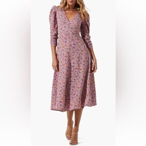 ASTR the Label Puff Sleeve Midi Dress - Purple Peach Floral, Size Small